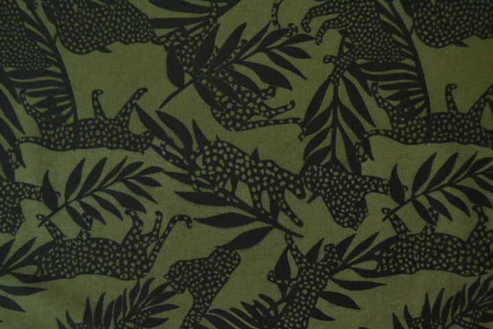 GRØNN LYCRA STOFF – LEOPARD & PALMER, 4-VEIS STREKK & HURTIGTØRKENDE