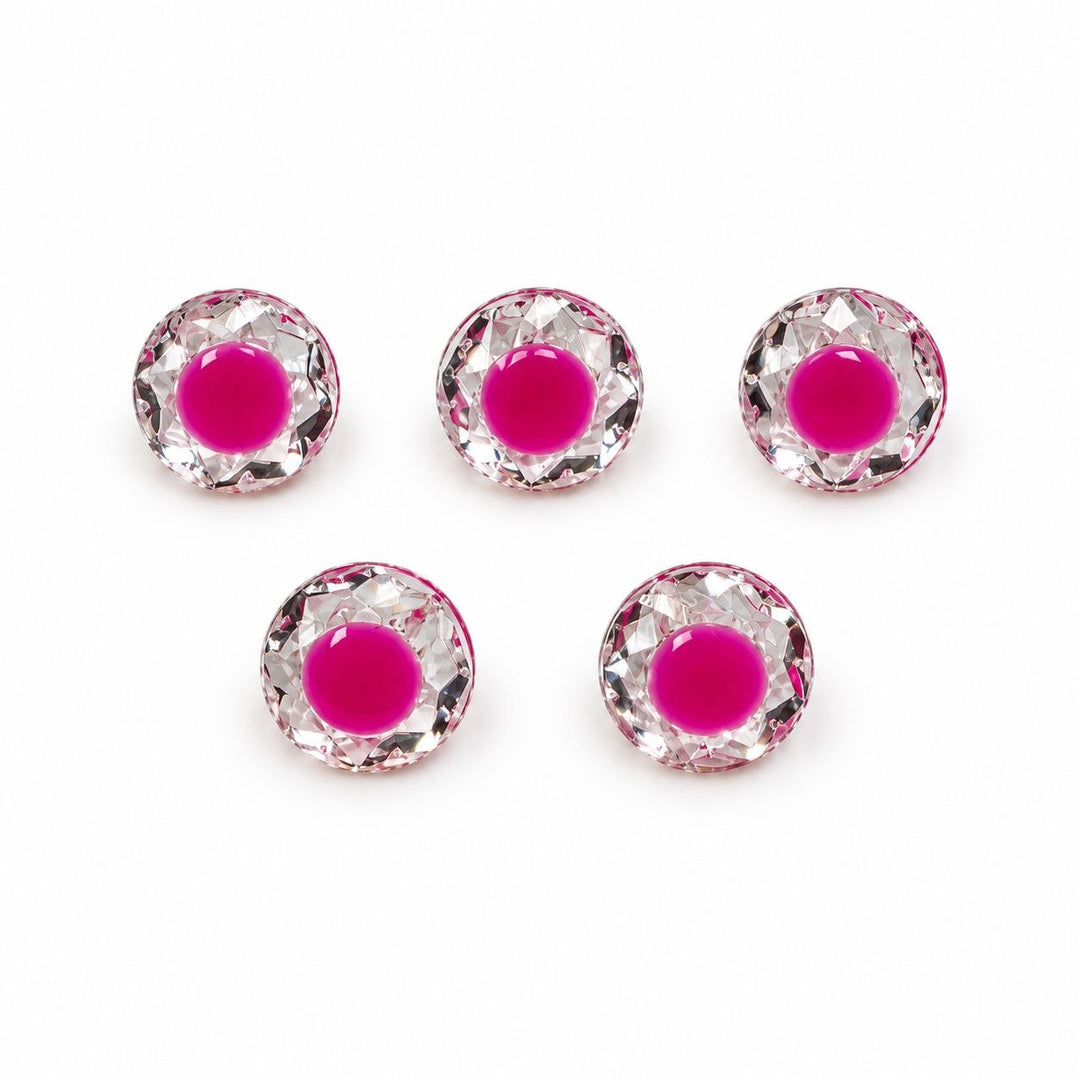 PINK/FUCHSIA KNAPPER MED KLAR KRYSTAL 5 STK.