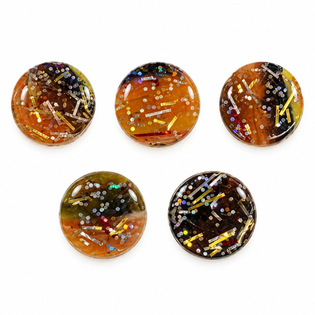 RAVBRUN/COGNAC KNAPPER MED MULTICOLOR GLIMMER 5 STK.