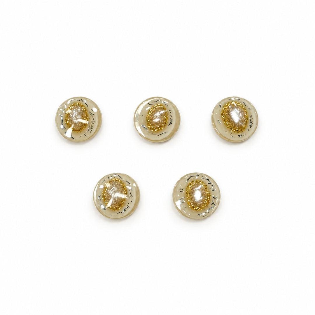 TRANSPARENT CREME/BEIGE KNAPPER MED GULD- OG SØLVDETALJER 5 STK.