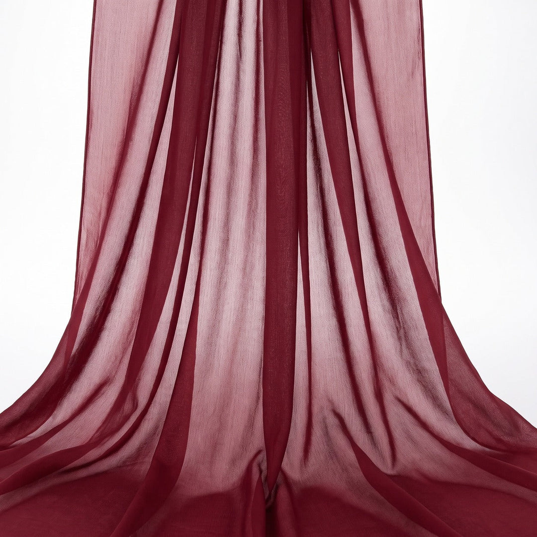 VINRØDT SILKE CHIFFON STOFF