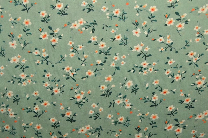Viskosestoff med smått blomstertrykk – sort & flerfarget (bilde 3 av 9)