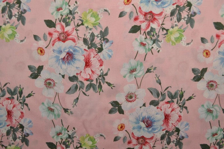 Viskosestoff med romantisk blomstertrykk – rosa & flerfarget (bilde 3 av 9)