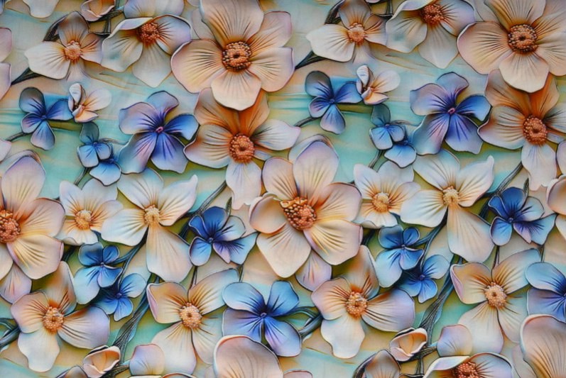 Lyseblått viskosestoff med hvite og blå blomster – lett fall & elegant matt glans (bilde 2 av 5)
